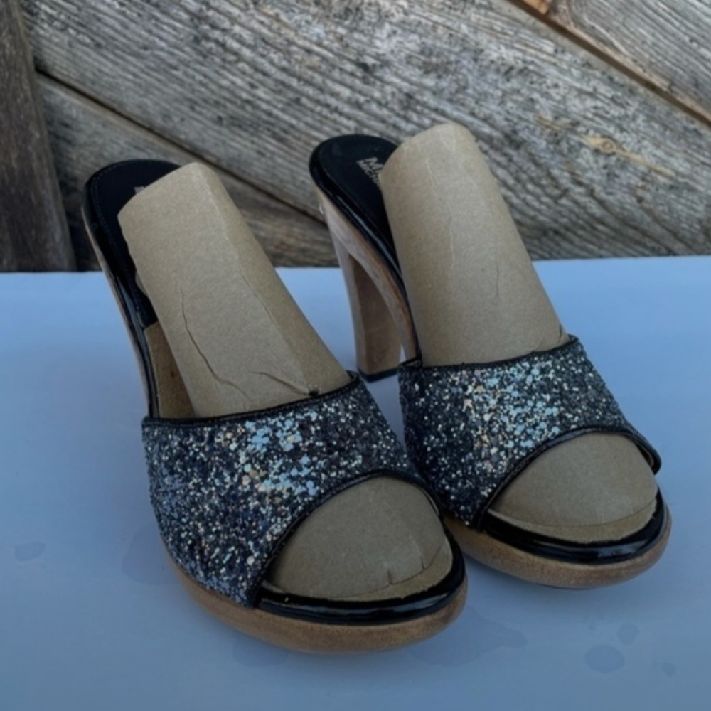 Michael Kors Wooden Platform Glitter Mule Size 7 NYE